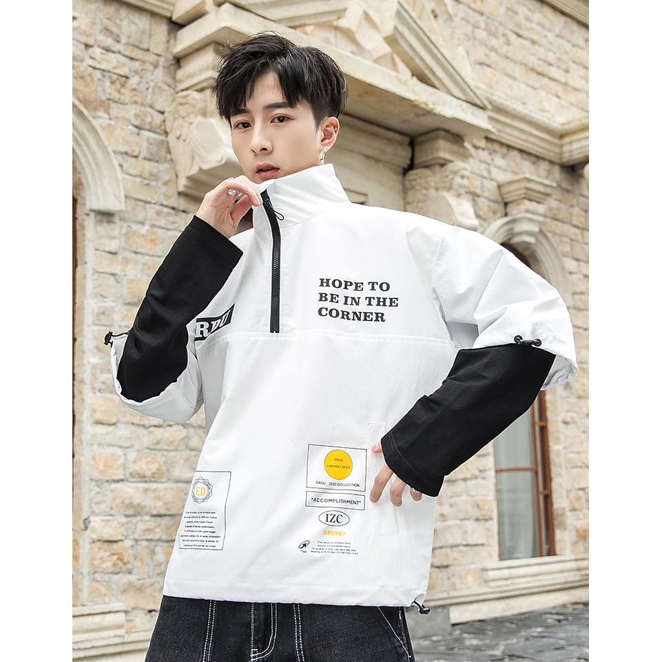 Áo Hoodies Chui Đầu Nam Nữ Tay Dài Giả Hai Lớp Phối Khóa Cổ ERDU Phong Cách Thời Trang Zenkocs3 MEN TOP 094