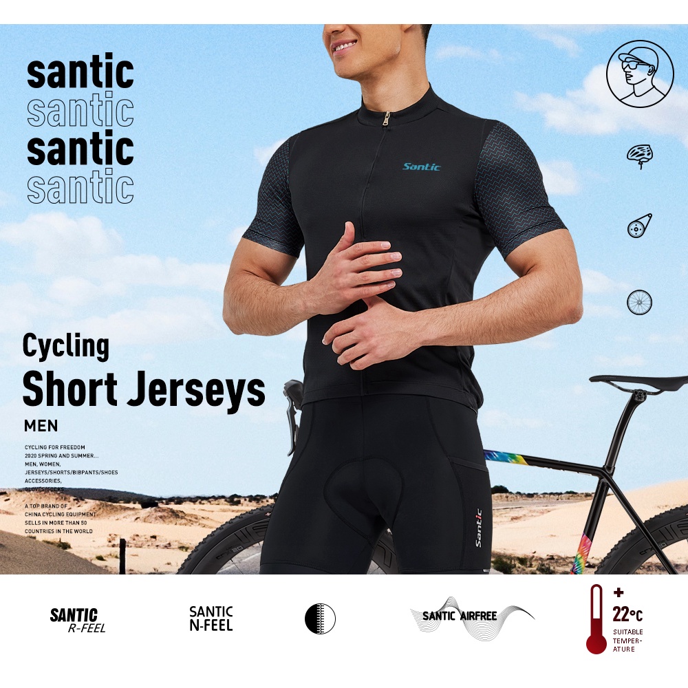 Santic Áo Thi Đấu Đạp Xe Cho Nam Áo Thi Đấu Đạp Xe Tay Ngắn Quần Áo Khóa Kéo Toàn Bộ Áo Đạp Xe Áo Thun Xe Đạp Leo Núi Thoải Mái Cỡ Châu Á Cho Nam KM1C02221