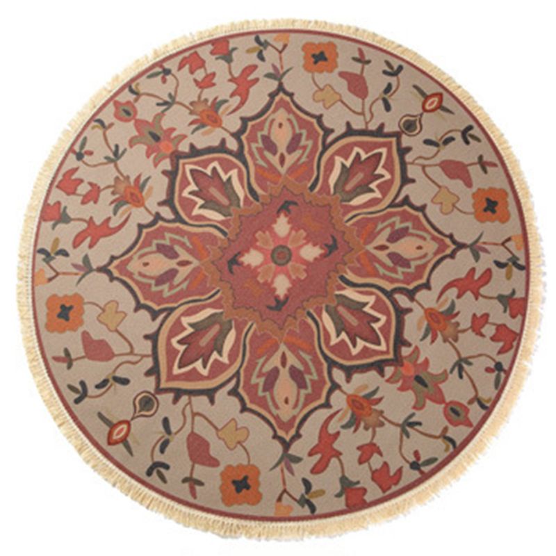 Thảm Trải Sàn Hình Tròn Phối Núm Tua Phong Cách Bohemian