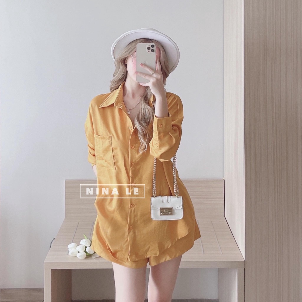 Sét bộ nữ áo sơ mi dài tay phối quần đùi đa màu sắc  thích hợp cho nàng đi chơi, đi biển