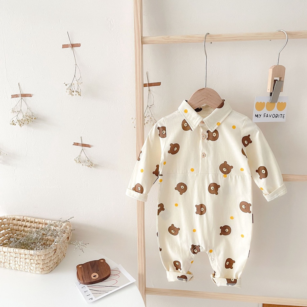 Bộ Áo Liền Quần Cotton Tay Dài In Hoạt Hình Dành Cho Bé Trai Sơ Sinh 2293