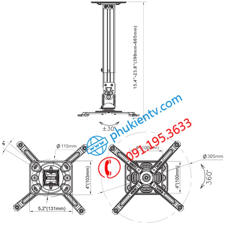 Giá treo máy chiếu đa năng Xoay 360 Độ NB-T817 - Chính Hãng NorthBayou