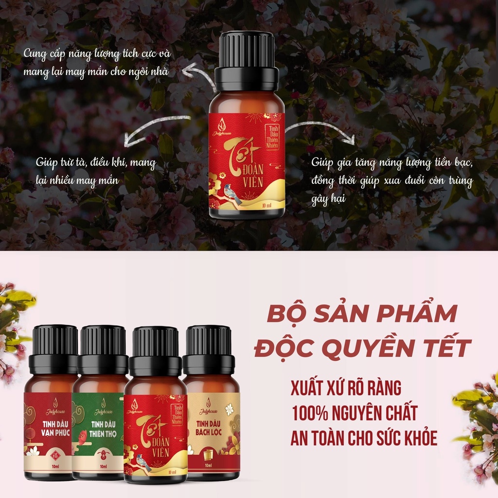 Tinh dầu Tết Đoàn Viên 10ml JULYHOUSE kết hợp tinh dầu Màng Tang, Hoàng Đàn, Đơn Sâm và Tuyết Tùng