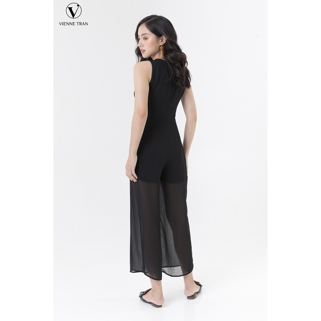 Jumsuit sát nách phủ voan VIEN TRAN V66C19H003 (Đen)