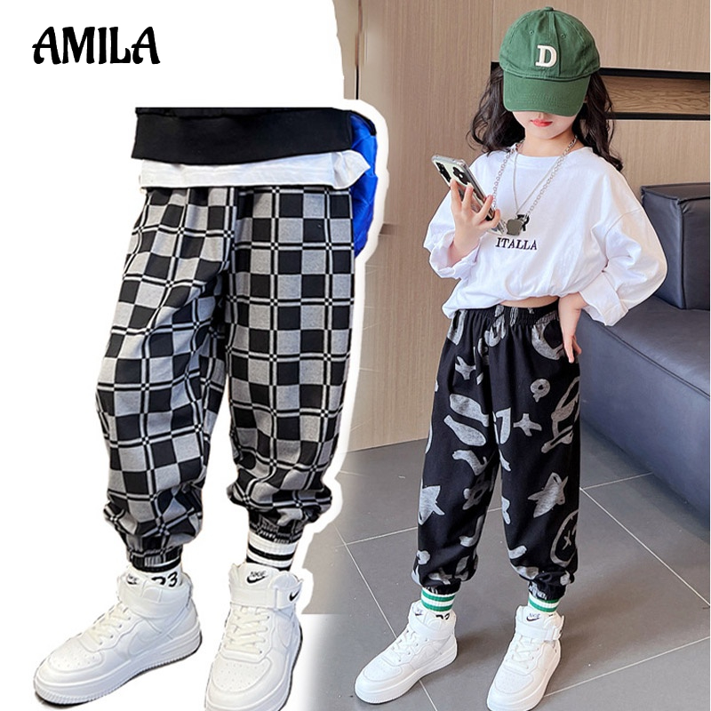 Quần dài thể thao AMILA lót vải lông cừu dày thời trang cho bé trai/ bé gái