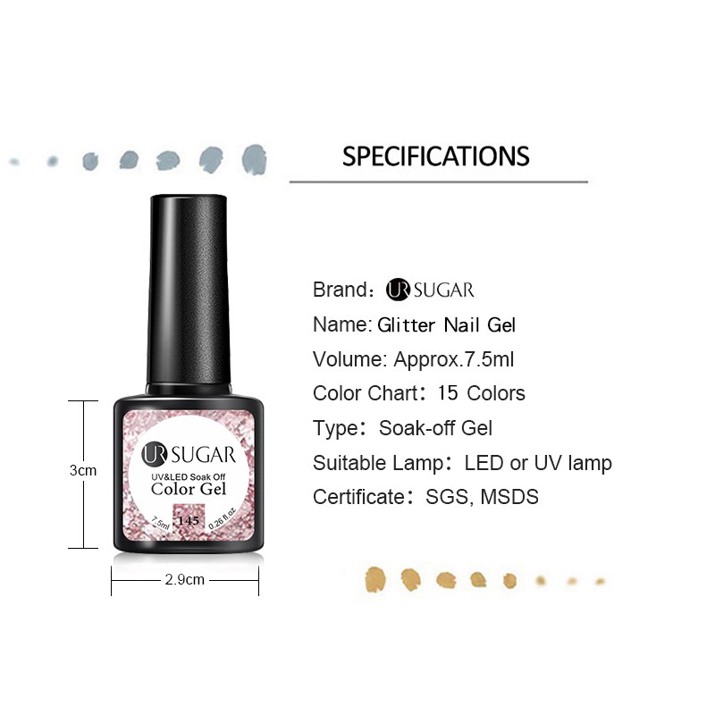 UR SUGAR Gel UV sơn móng tay màu sắc phản quang 7.5ml chất lượng cao
