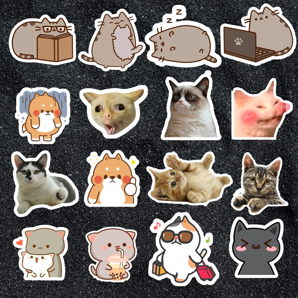 Sticker Mèo cute dán mũ bảo hiểm, dán laptop, điện thoại, đàn guitar, vali, xe máy, ván trượt