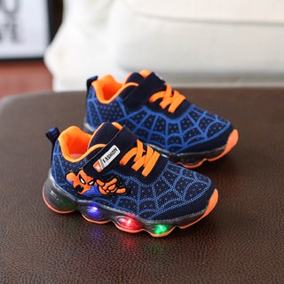HÌNH THẬT Giày thể thao cho bé trai hình siêu nhân nhện có đèn led quanh đế SIZE LỚN 31-36