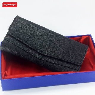 Ví da bò thật 100% bảo hành  24 tháng _ Bóp da bò cầm tay màu đen dáng dài xinh xắn