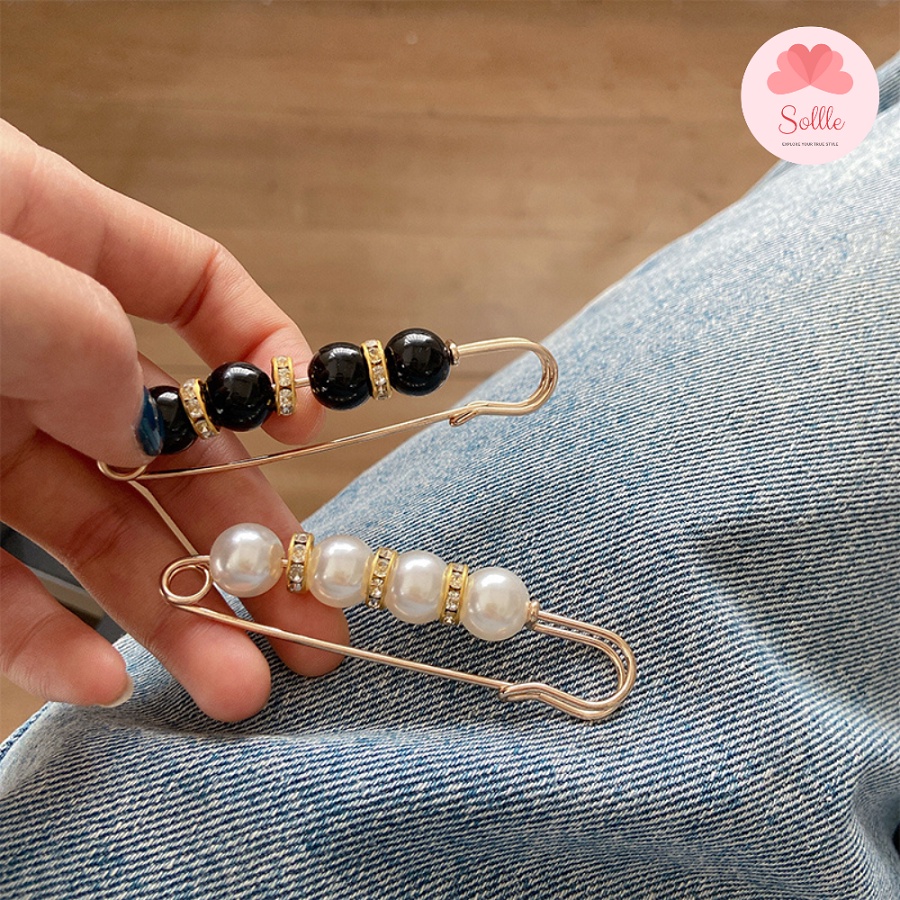 Ghim cài kim loại cố định thắt lưng quần áo đính ngọc trai nhân tạo Sollle