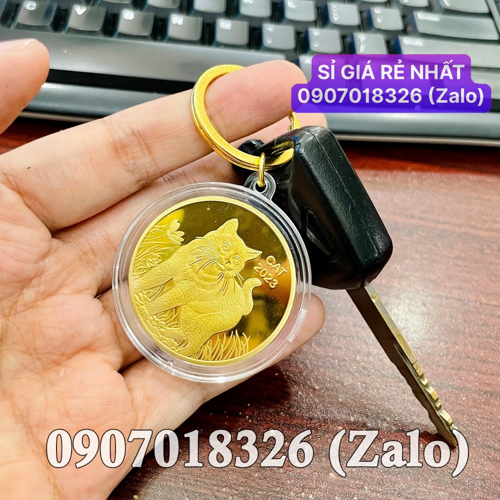 Móc treo balo, chìa khóa Xu Hình Con Mèo Vàng từ Úc lì xì Tết sang trọng