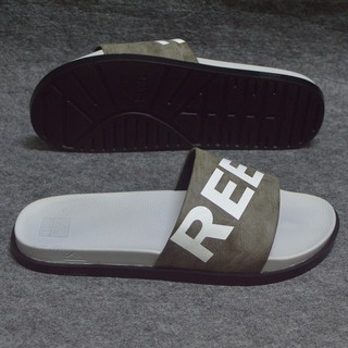 Dép quai ngang Reef màu đen xám quai da lộn đen logo trắng