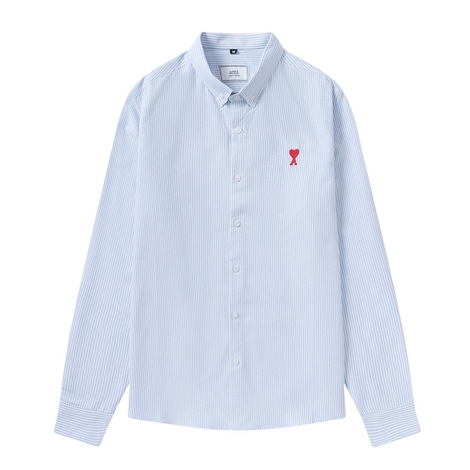 Ami Paris Áo Sơ Mi Tay Dài Vải Oxford Kẻ Sọc Thêu Hình Trái Tim Thời Trang Mới