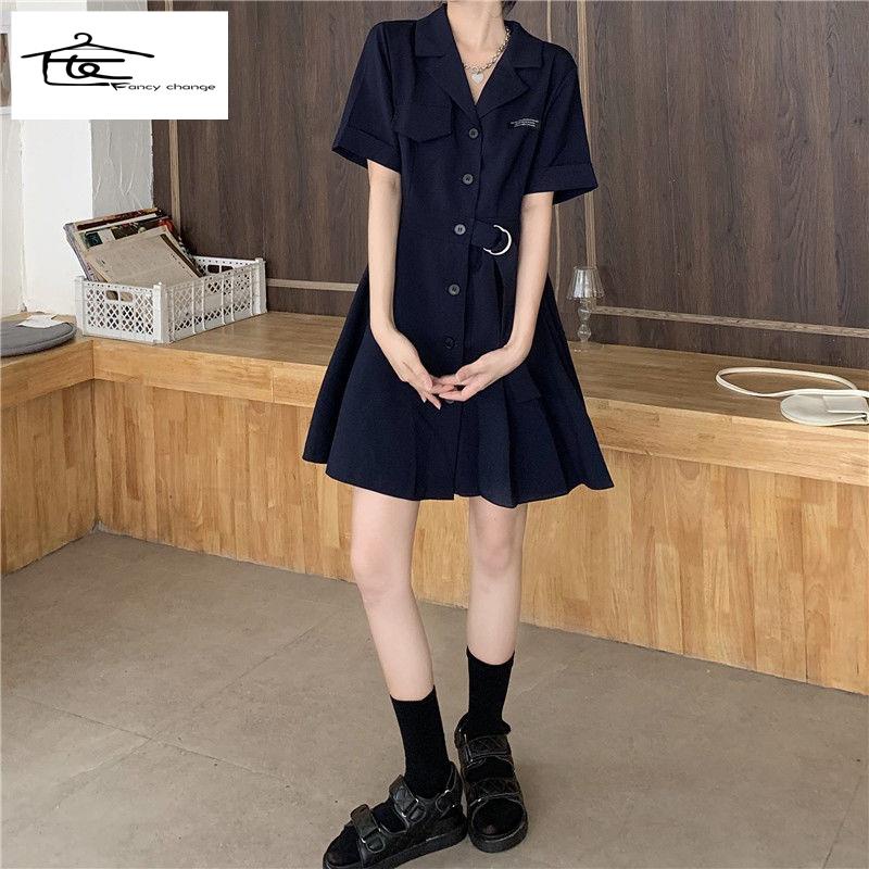 Đầm Thiết Kế Xếp Ly Cổ Bẻ Phong Cách Hàn Quốc Thời Trang Mùa Hè Hàng Mới 2022