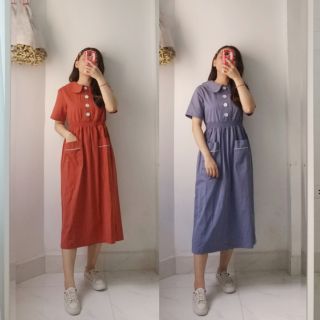 [Ảnh thật] Váy thô eo chun cổ sen
