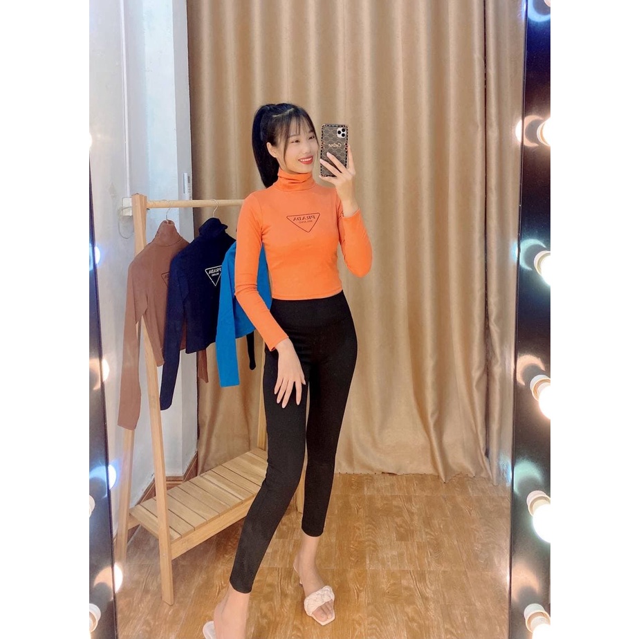 áo croptop cổ lọ nữ tay dài chất bozip mềm mịn mặc cực tôn dáng và sáng da phối với quần,chân váy đều xinh nha các nàng