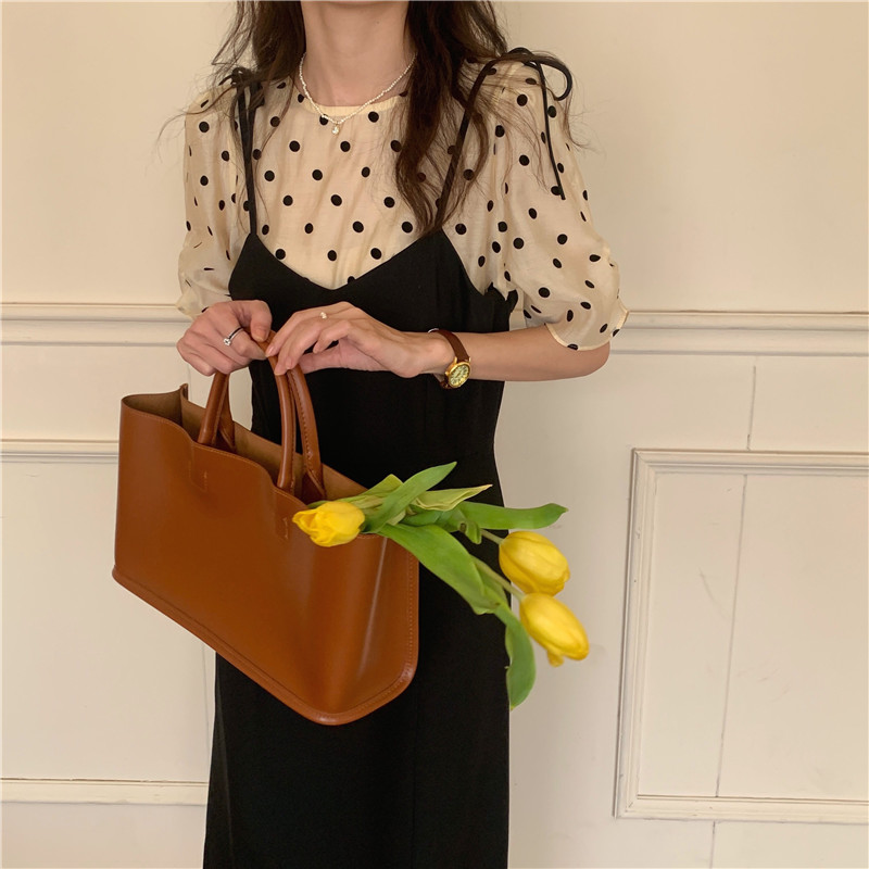 Đầm Ngắn Tay Giả Hai Lớp Trơn Màu Cổ Điển Dành Cho Nữ 43748