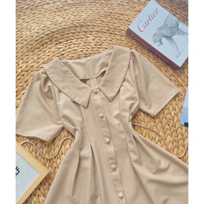 Đầm basic phối nút 2 màu