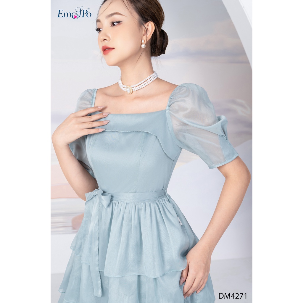 Đầm xòe cổ vuông tay bồng chân váy xếp tầng Emspo DM4271