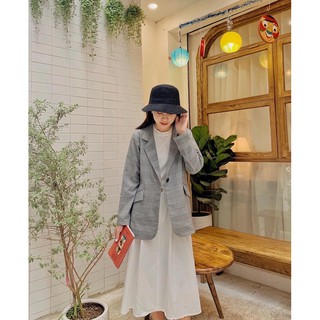 Blazer kẻ ghi 1 khuy