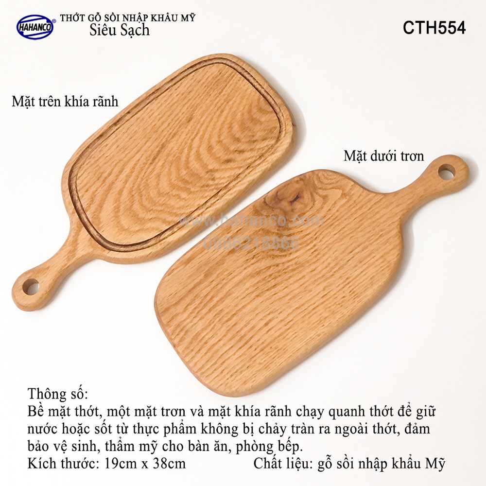 Thớt gỗ Sồi Mỹ (OAK) có tay cầm - khay bánh/trái cây/ bít tết/pizza/phụ kiện ảnh - CTH554