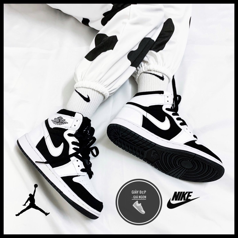 (Shop Giày Đẹp Giá Ngon) Giày Jordan 1 Mid Tuxedo White Black + full bill box