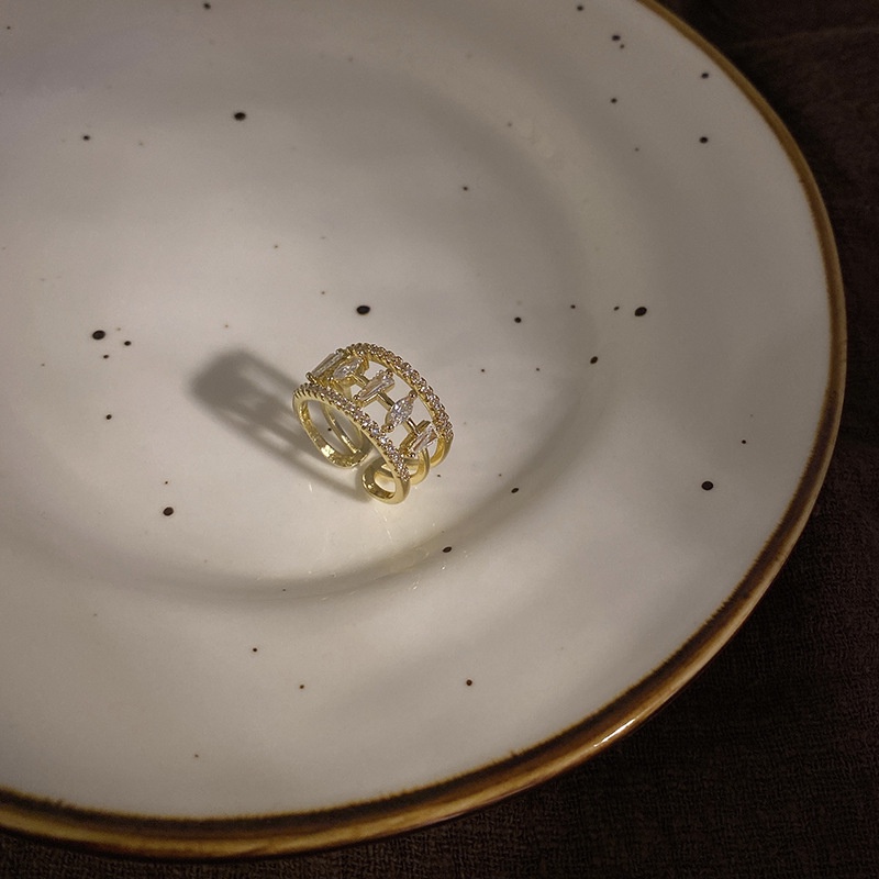 Nhẫn Etrendy hai lớp đính đá zircon phong cách Hàn Quốc thời trang cho nữ