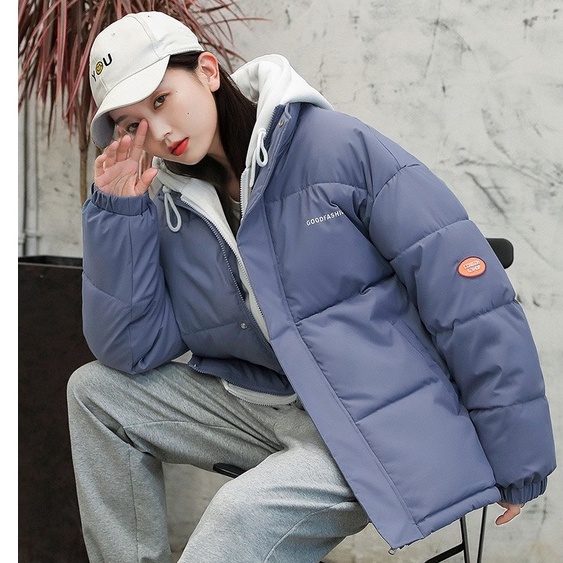 Áo Khoác Phao đôi nam nữ lót bông có mũ 4 màu Hàn Quốc