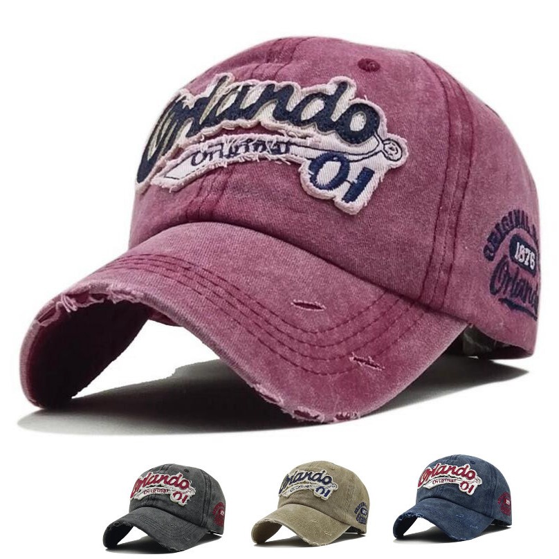 Vintage Nam Nữ Rửa Twill Cotton Mũ Bóng Chày Orlando Retro Có Thể Điều Chỉnh Bố Nón