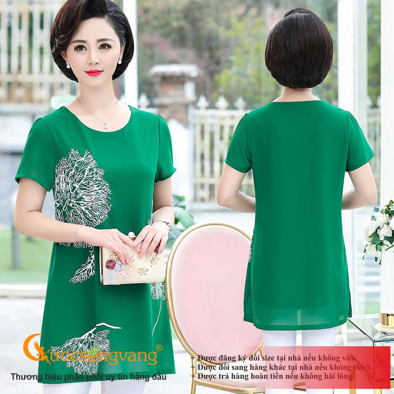 Áo kiểu nữ trung niên xanh lá in áo big size lụa chiffon trong lót lưới Queenbe GLA256 Cuocsongvang
