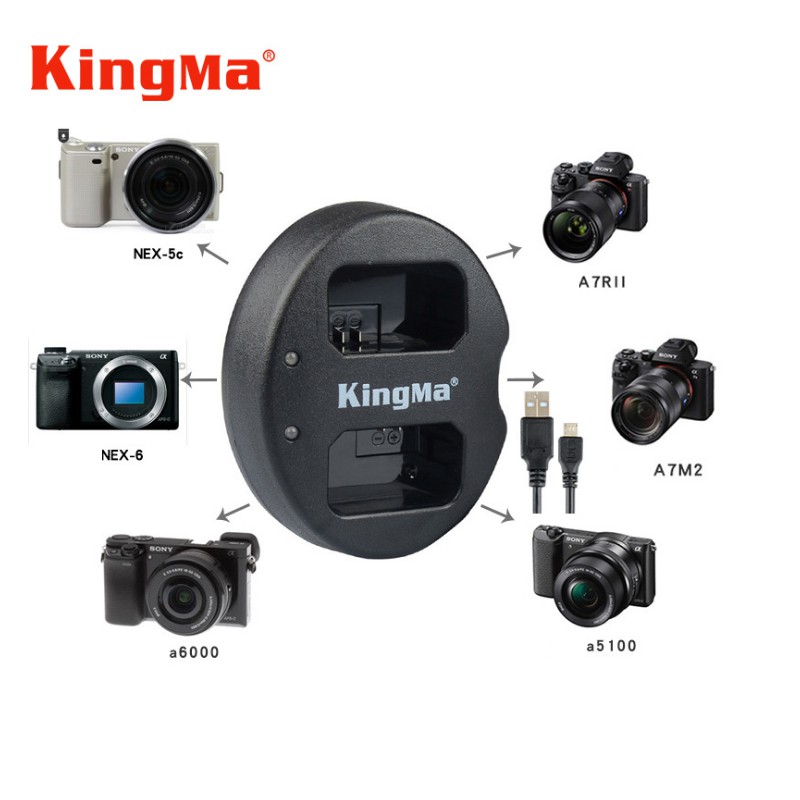 Bộ sạc 2 pin máy ảnh sony NP FW50 hãng Kingma phù hợp pin máy ảnh cho Sony A3000 A5000 A5100 A6000 A6300 A6500