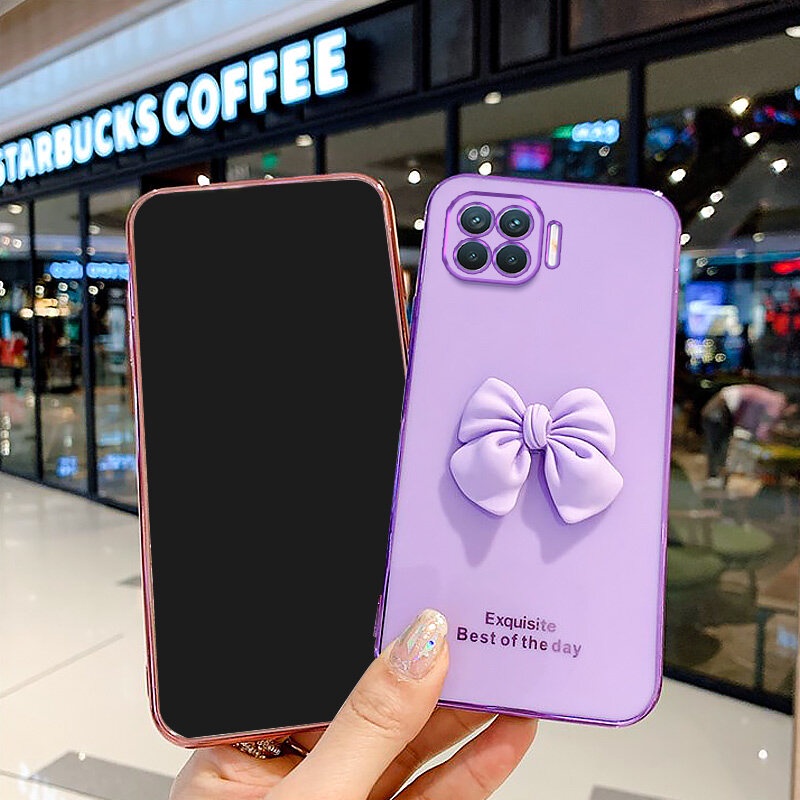 Ốp Điện Thoại Mạ Màu Kẹo Hình Nơ Phong Cách Cô Gái Cho OPPO A93 2020 Reno 4F F17 Pro