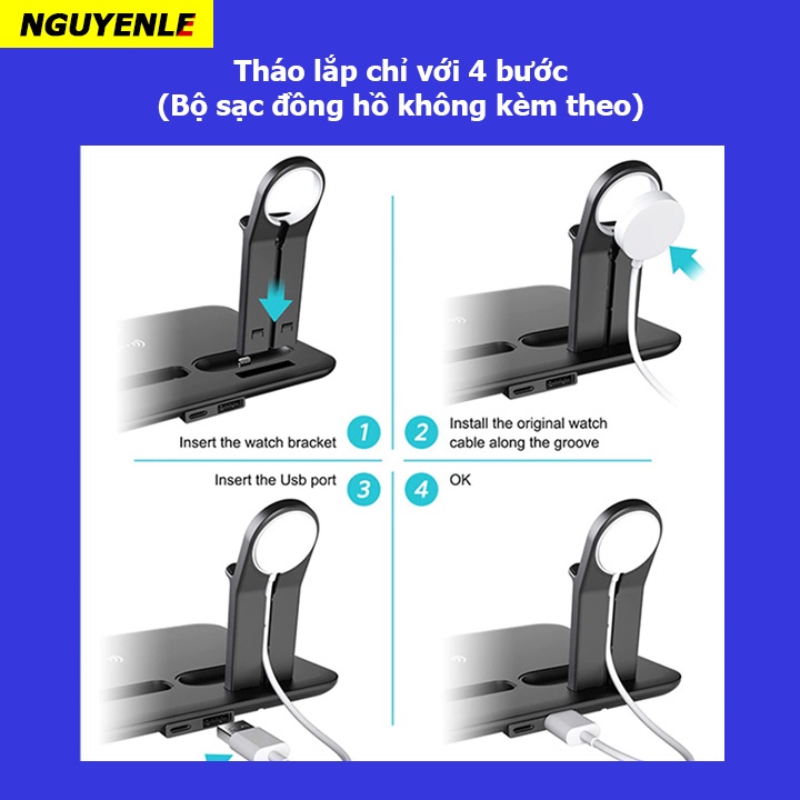 Đế sạc không dây đa năng 4 in 1 20W 15W 10W cho Samsung Nhà Táo