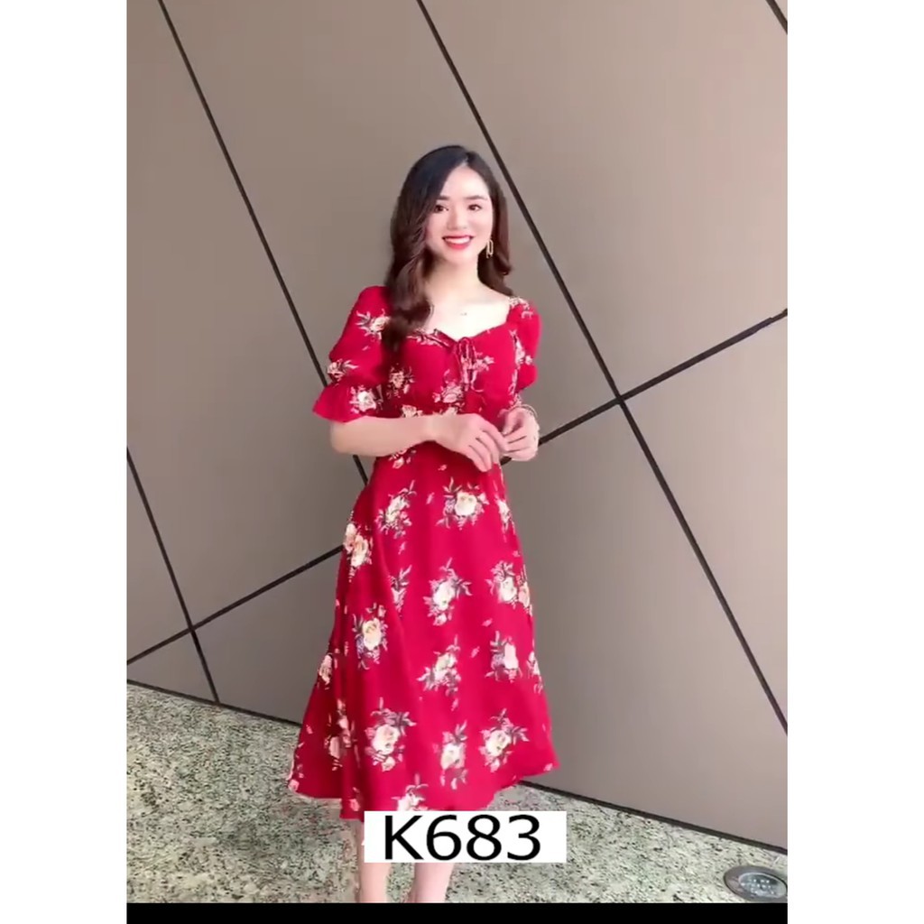 ĐẦM HOA CAO CẤP K683 - TIIN STORE (Hàng may thiết kế ,ảnh thật shop tự chụp)