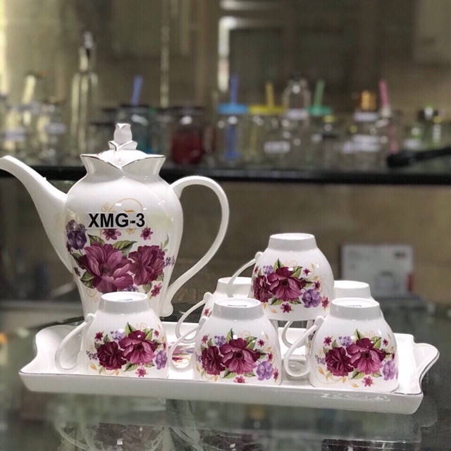 BỘ BÌNH CỐC SỨ CAMELLIA-KOREA (HỌA TIẾT HOA-CAO CẤP)
