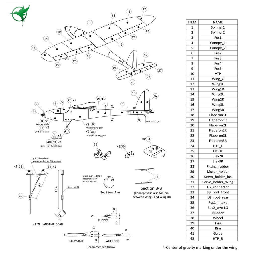 Bộ vỏ kit máy bay cánh bằng Eclipson model A