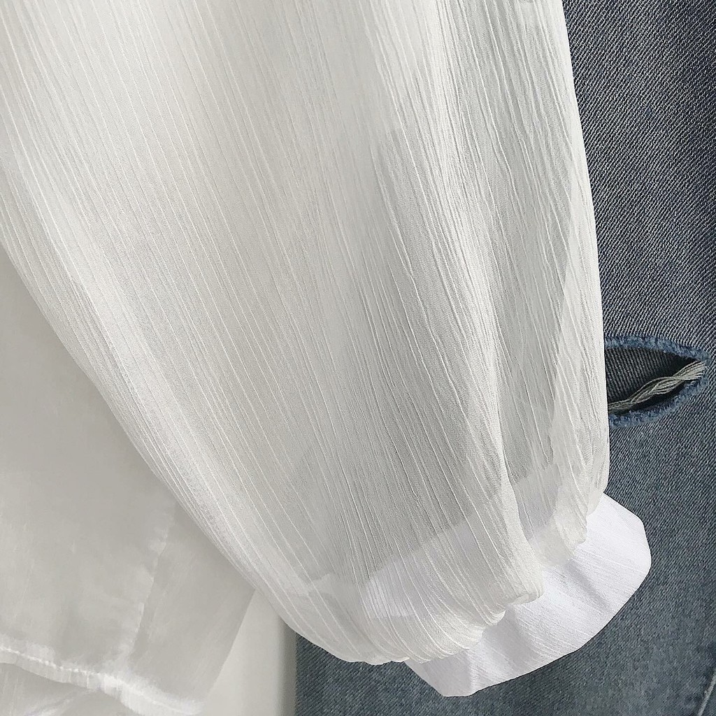 Áo Sơ Mi Nữ Form Rộng Sơ Mi Lưới Tay Dài Trơn Basic Khoác Ngoài Cá Tính Ulzzang DING Màu Đen Màu Trắng 1251