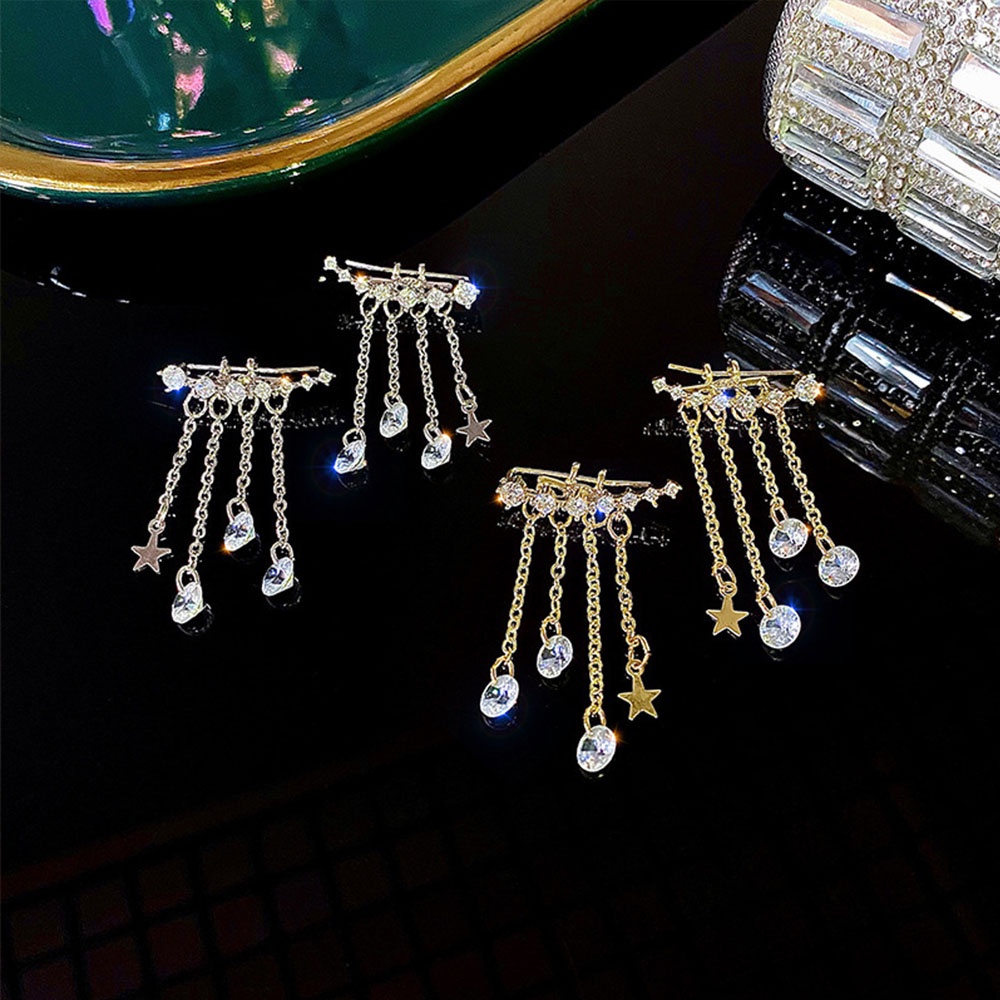 Đôi Khuyên Tai Dài Hình Ngôi Sao Đính Đá Xinh Xắn Cho Nữ