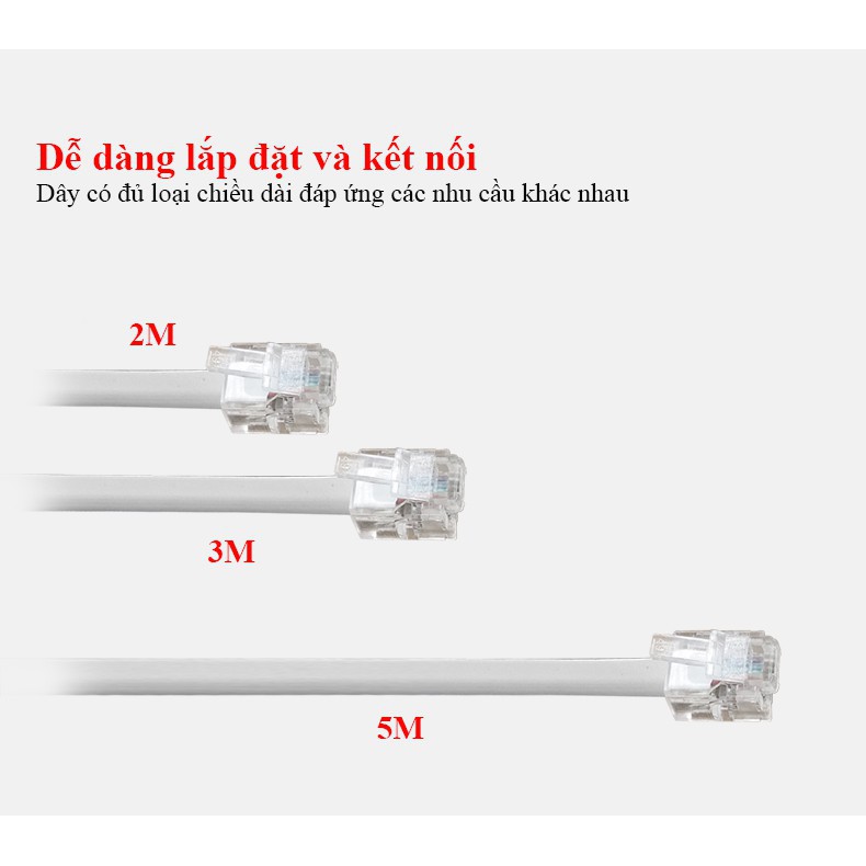 [Bán chạy nhất] Dây line điện thoại bấm sẵn 2 đầu JSJ-202 dài 2m - 5m sử dụng dây có độ đàn hồi chịu được lực căng và ké