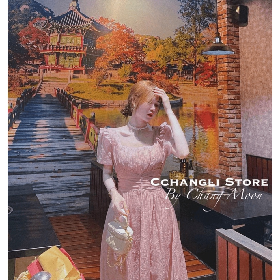 (Free Ship) Váy Tơ Nhăn Tay Bồng Zúm Eo Chất Tơ Xước Nhăn Mềm Được Chị Em Săn Đón UP Valetina Shop