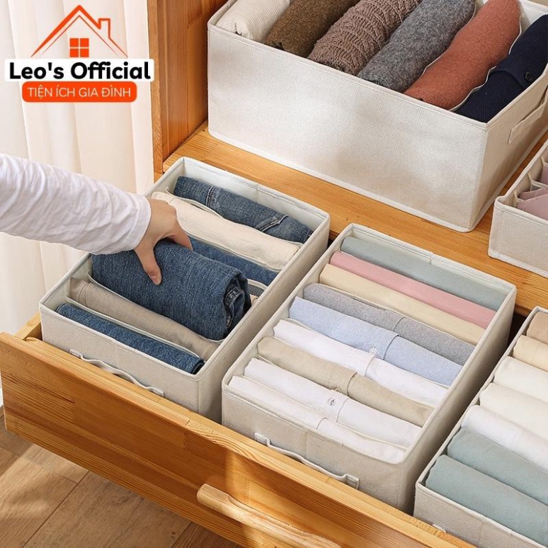 Hộp đựng quần áo chia ngăn bằng vải tiện lợi, khay túi vải đựng đồ 7, 9 ngăn cỡ lớn tiện dụng Leos Official