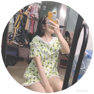 Bộ Thô Lụa Áo Cộc Quần Đùi Phối Ren Tiểu Thư
