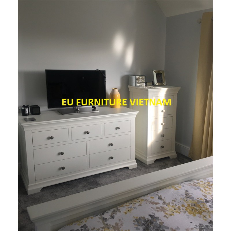 Tủ 7 ngăn kéo gỗ sồi màu trắng CMR07 KT: 150x45x78cm