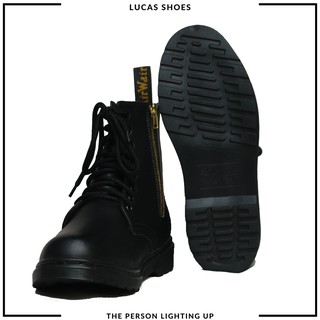 Giày Boots Cao Cổ LC1460 Zip All Black, Da trơn đen có khoá, đế khâu cao 3.5cm, dễ phối đồ