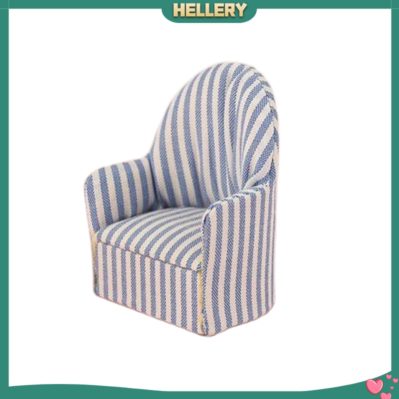 [HELLERY]DOLLS HOUSE MINIATURES 1/12 SCALE SOFA BLUE AND WHITE STRIPED GERAT KID TOY