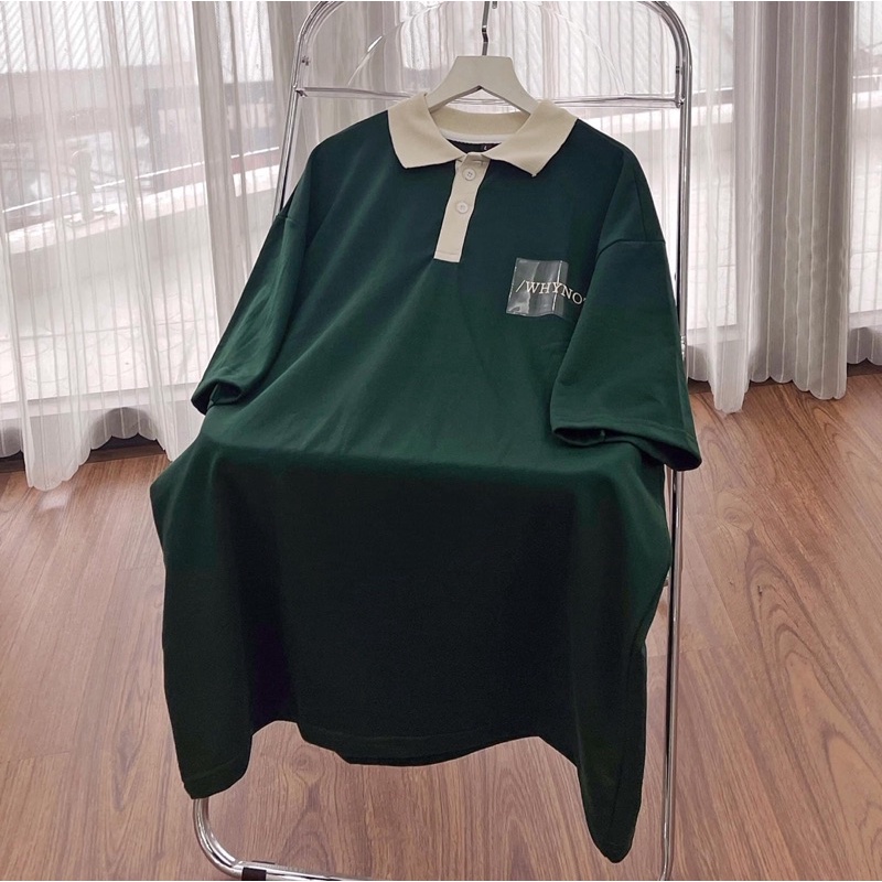 Áo thun Polo Unisex WHY NOT màu XANH/KEM form rộng Ulzzang  Chất thun da cá form nam nữ unisex