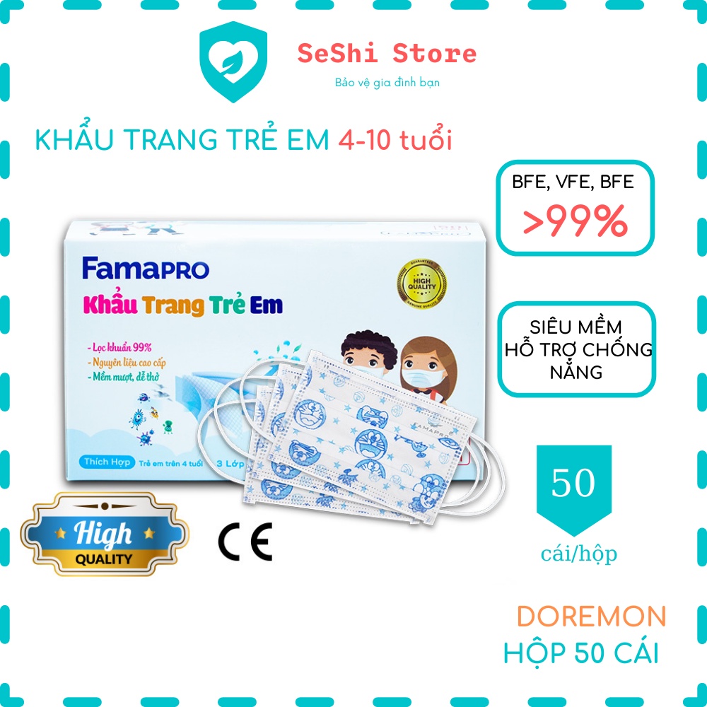 Khẩu trang y tế trẻ em 4 lớp kháng khuẩn in hình dễ thương khẩu trang Famapro max kid