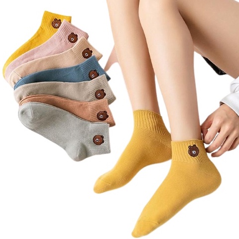 Túi 10 đôi tất vớ nữ cotton cao cấp hình sticker gấu BROUN No.100417