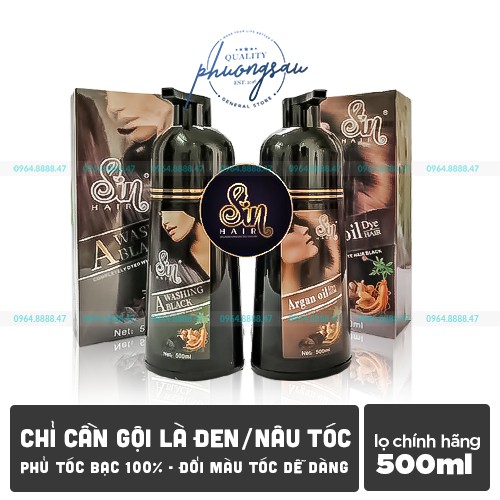 [CHÍNH HÃNG] Dầu Gội Phủ Bạc Sin Hair, Phủ Bạc Đen Tóc, Nâu Tóc Từ Lần Gội Đầu Tiên, 100% Thảo Dược Thiên Nhiên