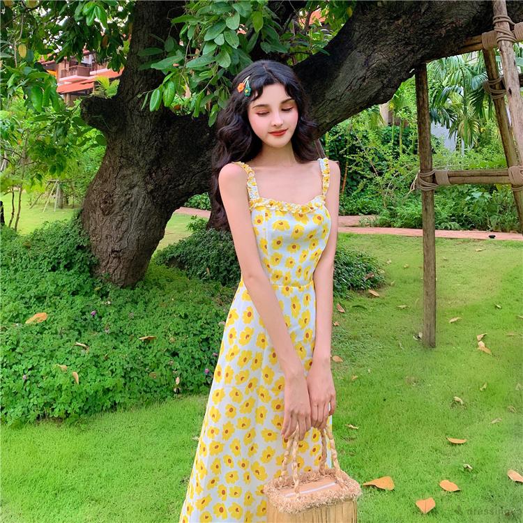 Đầm Nữ Hai Dây Họa Tiết Hoa Hướng Dương Cá Tính